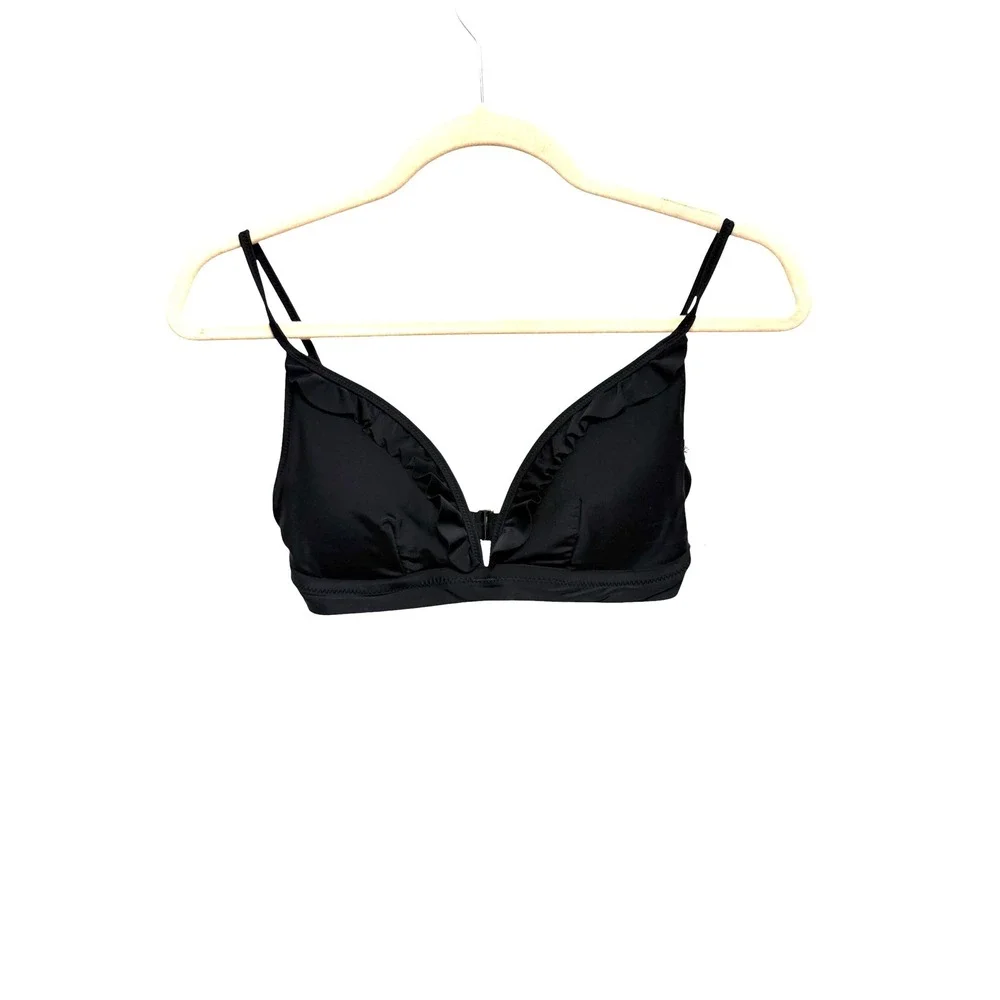 J.Crew Factory French Ruffle Bikini Top Black Size Small NWT AK515